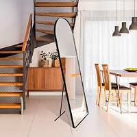 Espelho Decorativo Vitral com Suporte de Chão Estilo Moderno para Sala Quarto ou Hall – 150x50cm (Preto)