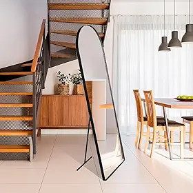 Espelho Decorativo Vitral com Suporte de Chão Estilo Moderno para Sala Quarto ou Hall – 150x50cm (Preto)