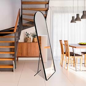 Espelho Decorativo Vitral com Suporte de Chão Estilo Moderno para Sala Quarto ou Hall – 150x50cm (Preto)