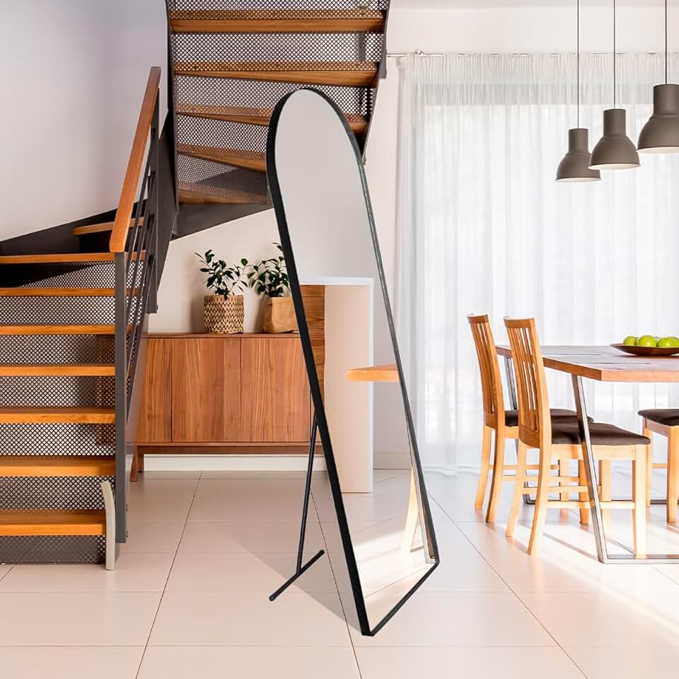 Espelho Decorativo Vitral com Suporte de Chão Estilo Moderno para Sala Quarto ou Hall – 150x50cm (Preto)