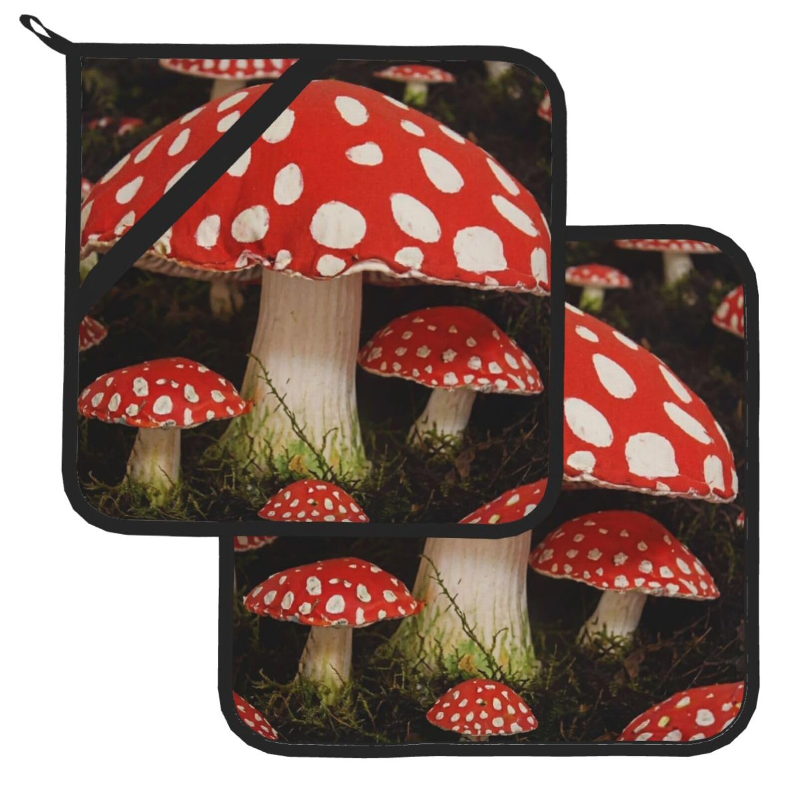 Pot Holder Set of 2 Heat Resistant Potholders Red White Mushroom Pot Holders Non Slip Kitchen Trivets Cooking Hot Potholder Washable Oven Mitts Oven Hot Pads for Kitchen Baking BBQ