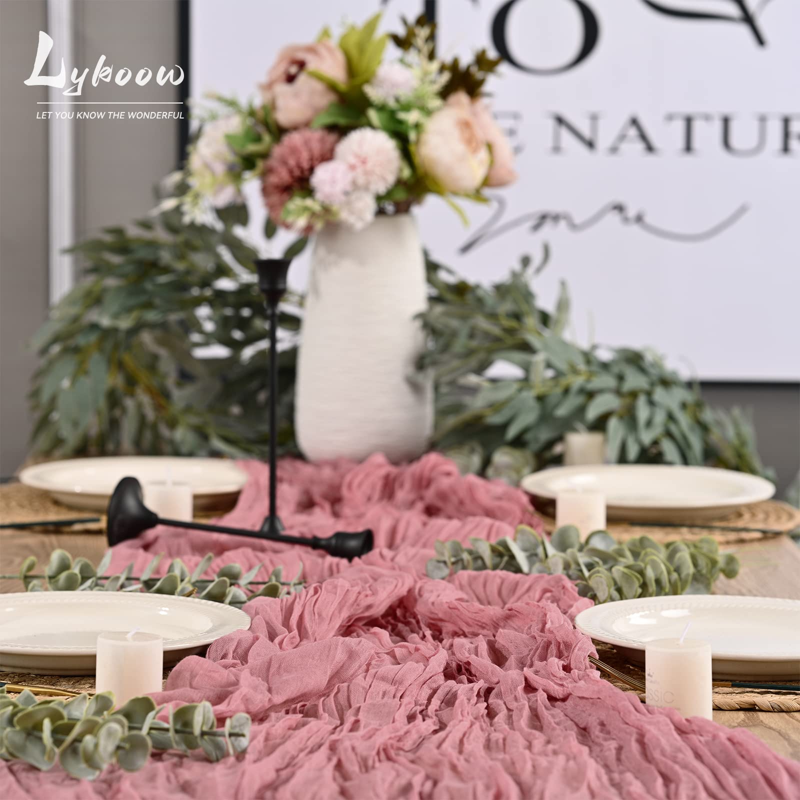20 paquetes de camino de mesa de gasa rústica, estilo bohemio, 10 pies x 35 pulgadas, camino de mesa de boda, decoración de mesa de boda, decoración de mesa para boda, fiesta, despedida de