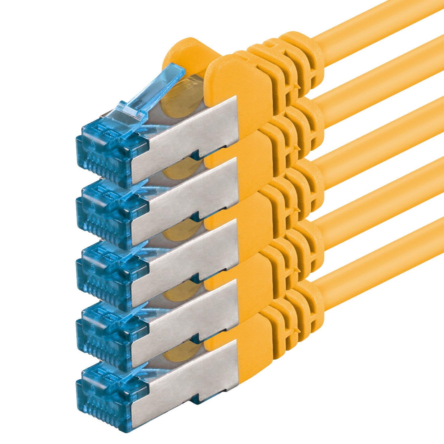 1aTTack.de 2m - giallo - 5 pezzi - Rete Cavi Cat6a S-FTP CAT 6a doppia schermatura - certificato GHMT PIMF 500MHz / 7 CU rame non contiene alogeni compatibile con CAT5e CAT6 CAT7 CAT8 10000 Mbit/s