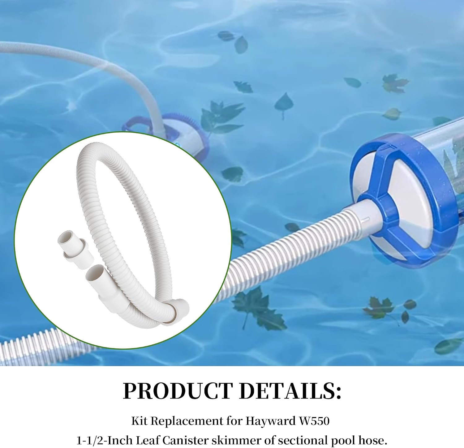 Condition photo showing New/Like New for w550 pool 1-1/2-inch hose replacement for leaf canister adapter kit, compatible with hay-ward w530 leaf canister, flexible hose (length 3.6 feet)