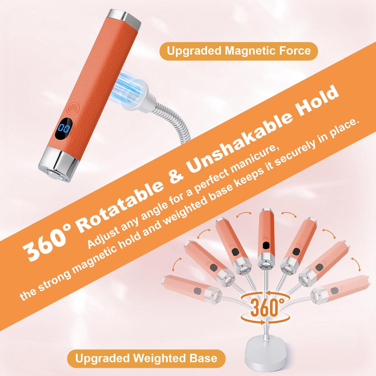 Mini UV Nail Lamp, Portable Flash Cure Light with Upgraded Magnetic Stand & Smart Sensor - Rechargeable Nail Dryer Fast Curing Gel Nails at Salon,Home & Travel (Orange)
