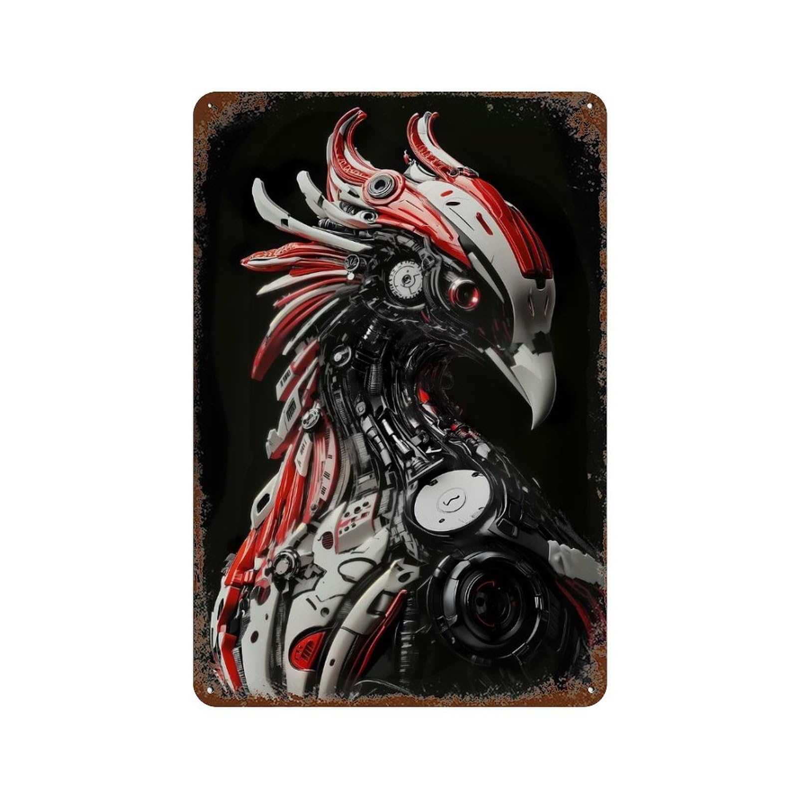 Cybernetic Phoenix Distressed Metal Wall Sign 11.8"x7.9", Ideal for Cafe, Home Bar And Lounge Decor