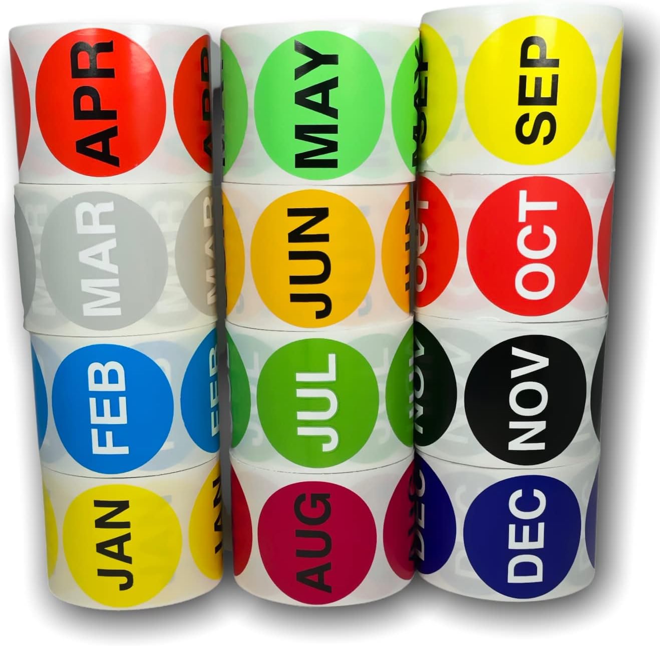 Months of the Year Labels, 2 Inch Round Inventory Stickers, Self-Adhesive Month Labels, 12 Rolls, 500 Labels per Roll, January Through December, 6000 Total Labels