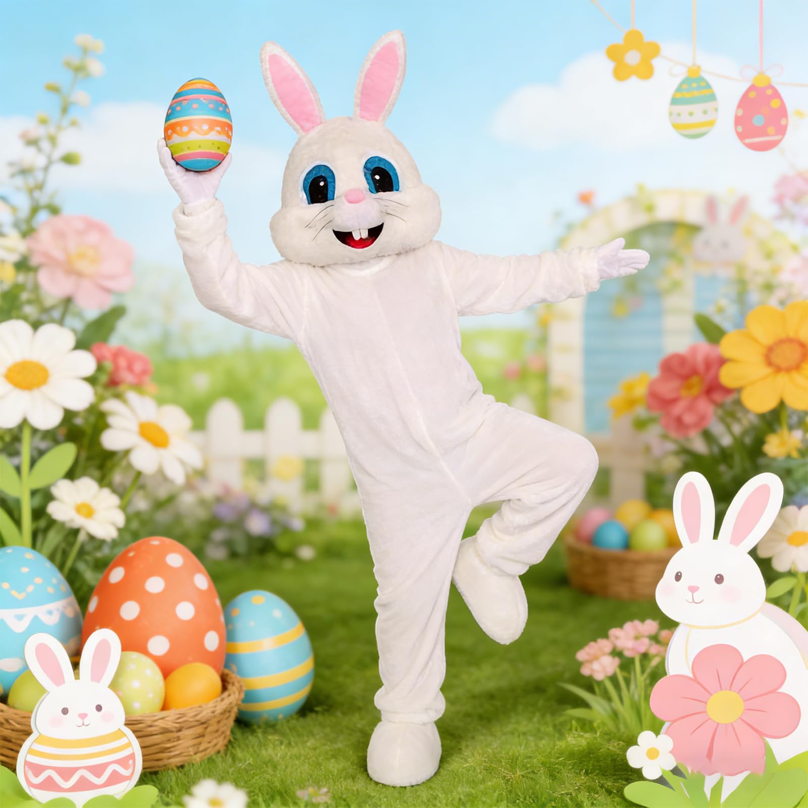 Hyelntu Easter Bunny Costume Adult Plush Bunny Mascot Suit for Men Women Onesize Easter Party Rabbit Cosplay Outfit with Head - Image 2