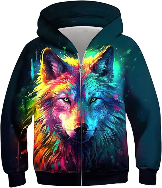 Idgreatim 6-14T Boys Zip Up Hoodies Kids 3D Graphic Hoody Sweatshirt Zipper Pullover with Pockets