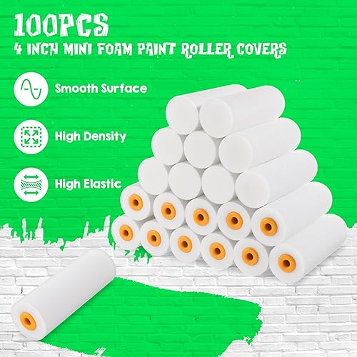 Miniatura 3 de 100 unidades de rodillo de pintura de espuma de 4 pulgadas, rodillo de espuma de alta densidad, mini rodillo de pintura, herramienta de bordeadora
