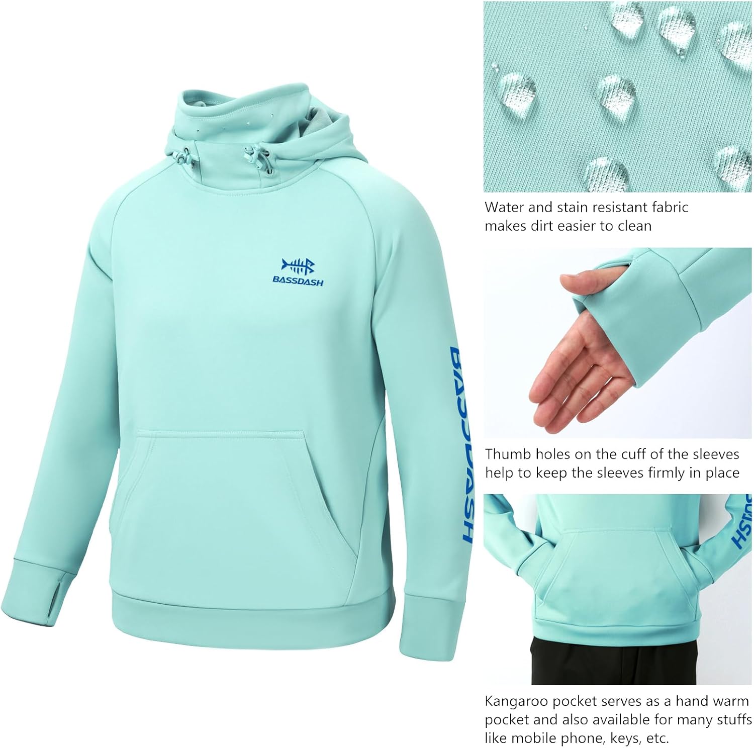 BASSDASH Youth Fishing Fleece Hoodie with Mask Water Resistant Kids’ Performance Sweatshirt FS18Y - Image 4