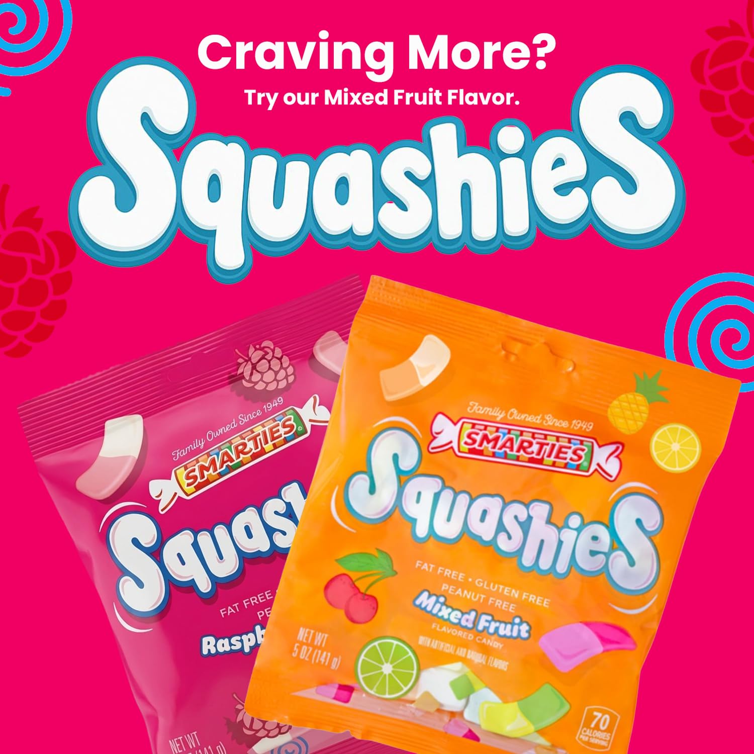 Smarties Squashies Foam Marshmallows Gummy Candies - Raspberry & Cream Flavored - Allergen Free, Peanut Free & Gluten Free Candy - Bulk Soft & Chewy Squashies Candies - 5 oz Bag (Pack of 12)