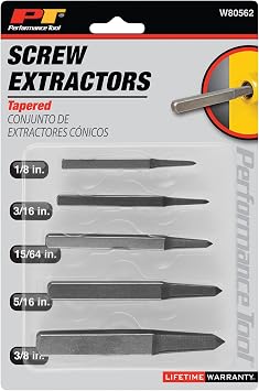Performance Tool W80562 5-Piece Tapered Screw Extractor Set