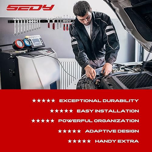 Miniatura 9 de Organizador de almacenamiento magnético para herramientas 7 piezas para montaje en pared de garaje, tira de organización, organizador de imanes de