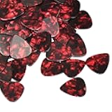 100 Pack Guitar Picks – Red Pearl Celluloid Plectrums in 0.46mm / 0.71mm / 0.96mm Thickness, Smooth Grip Guitar & Bass Picks for Acoustic and Electric Instruments