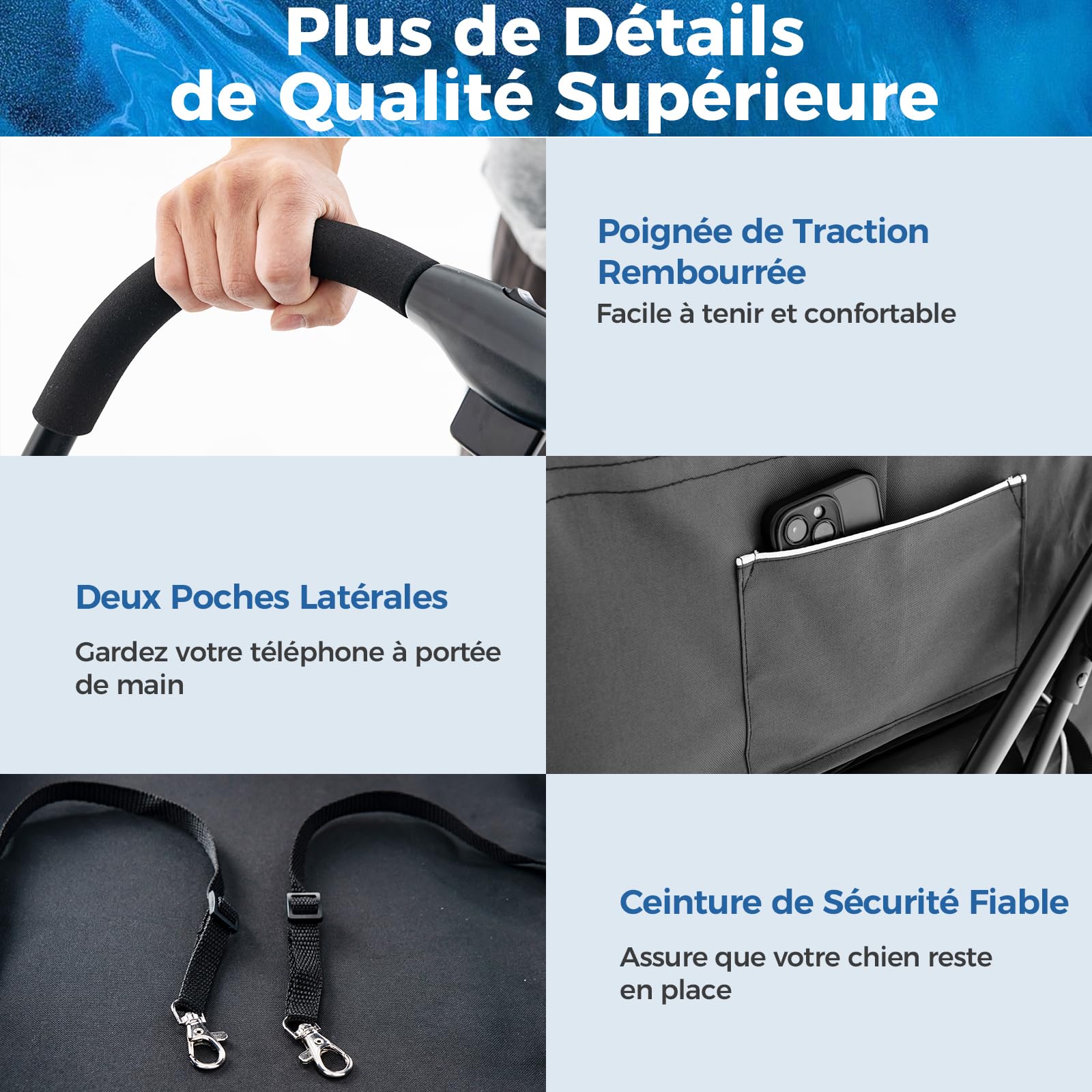 GYMAX Poussette Chien Chat 2 Couches Détachable, Transporteur et Siège Auto 3-en-1 pour Animaux de Companie, Auvent Réglable, Coussin Amovible, Poche de Rangement, Cadre en Métal Pliable (Gris)