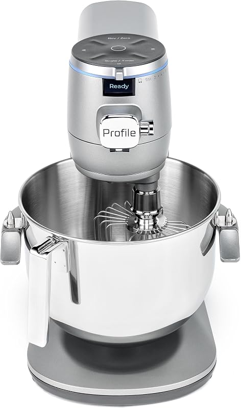 GE Profile Smart Stand Mixer with 7qt Bowl, Built-in Scale, Auto Sense | 540W Brushless DC Motor, Voice Control Alexa/Google, Reverse Mode, Lift & Lock Arm, Timer, Dough Hook, Beater, Whip