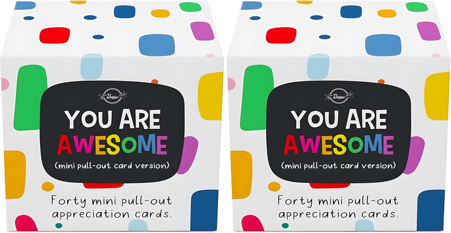 Dessie Awesome Mini Encouragement Cards - 40 Unique Cards w/Inspirational Messages, 2.5" x 2.5". Employee & Teacher Appreciation Gifts in Bulk (Pack of 2)