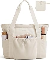 BAGSMART Foldable Tote Bag with Drawstring Pouch - Lightweight 20L Shoulder Bag for Travel, Work, Beach, Gym