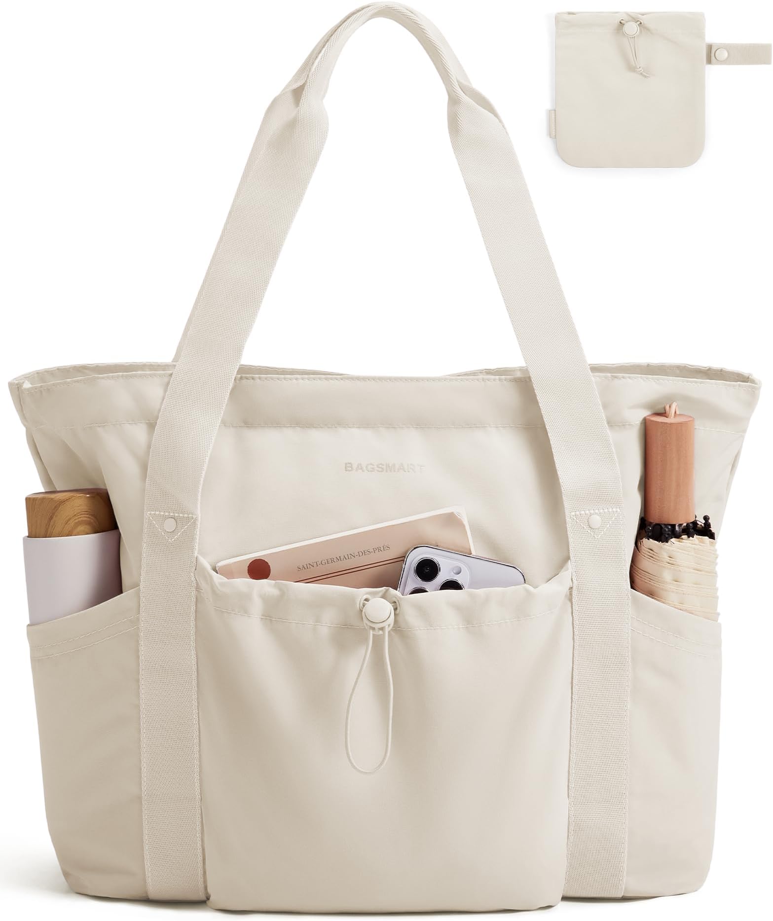 Foldable Tote Bag with Drawstring Bag, Tote Bag Shoulder Bag Top Handle Handbag for Travel, Work, Beach, Gym