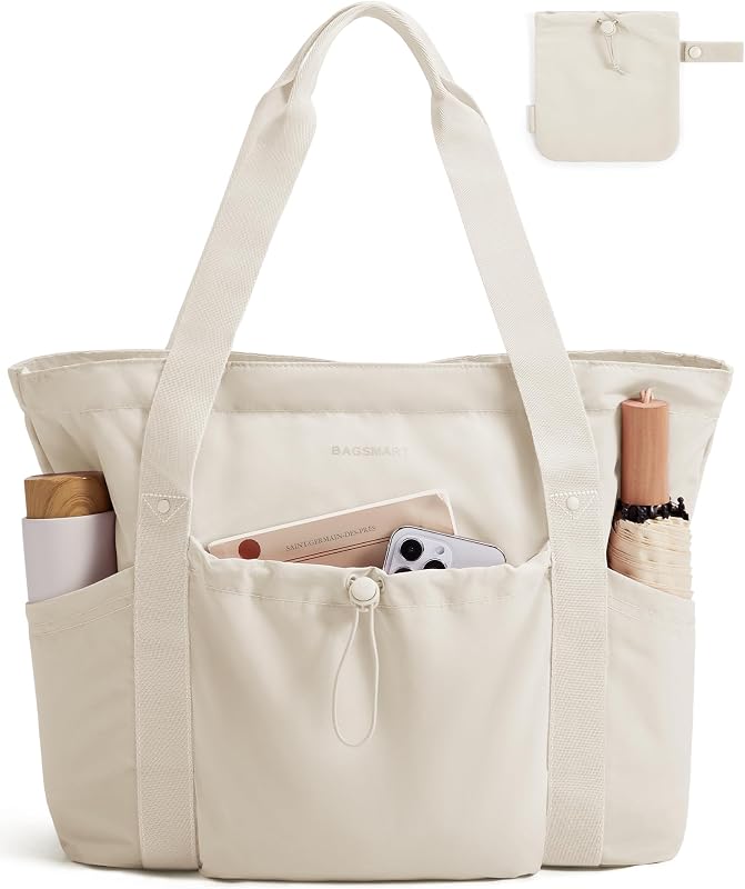 Foldable Tote Bag with Drawstring Bag, Tote Bag Shoulder Bag Top Handle Handbag for Travel, Work, Beach, Gym
