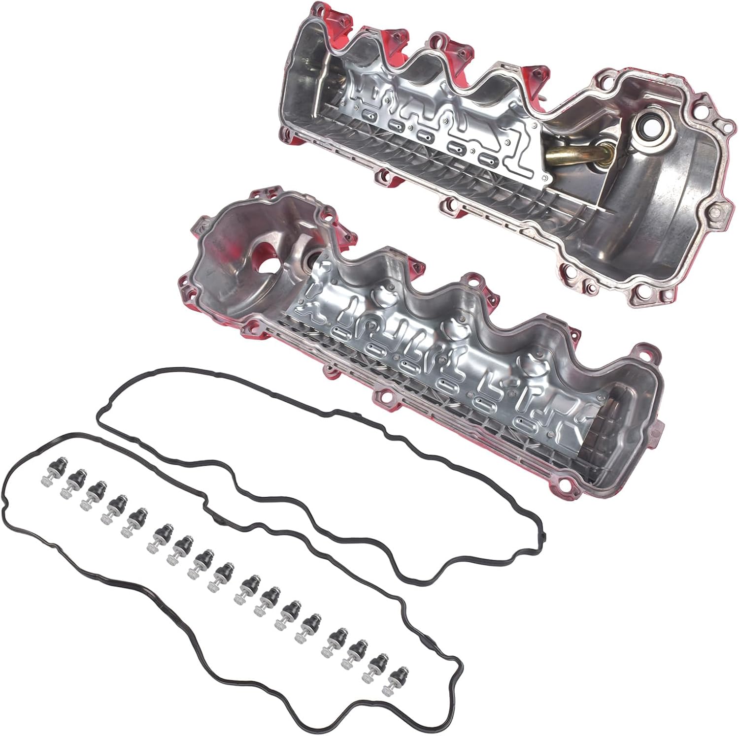 9L1Z6582C 2PCS Red Aluminum Valve Covers Replacement for Ford F-150 F-250 F-350 Explorer Expedition Mustang 2005-2010 OE# 264-909 264-908 9L1Z6582D 7L1Z6584A