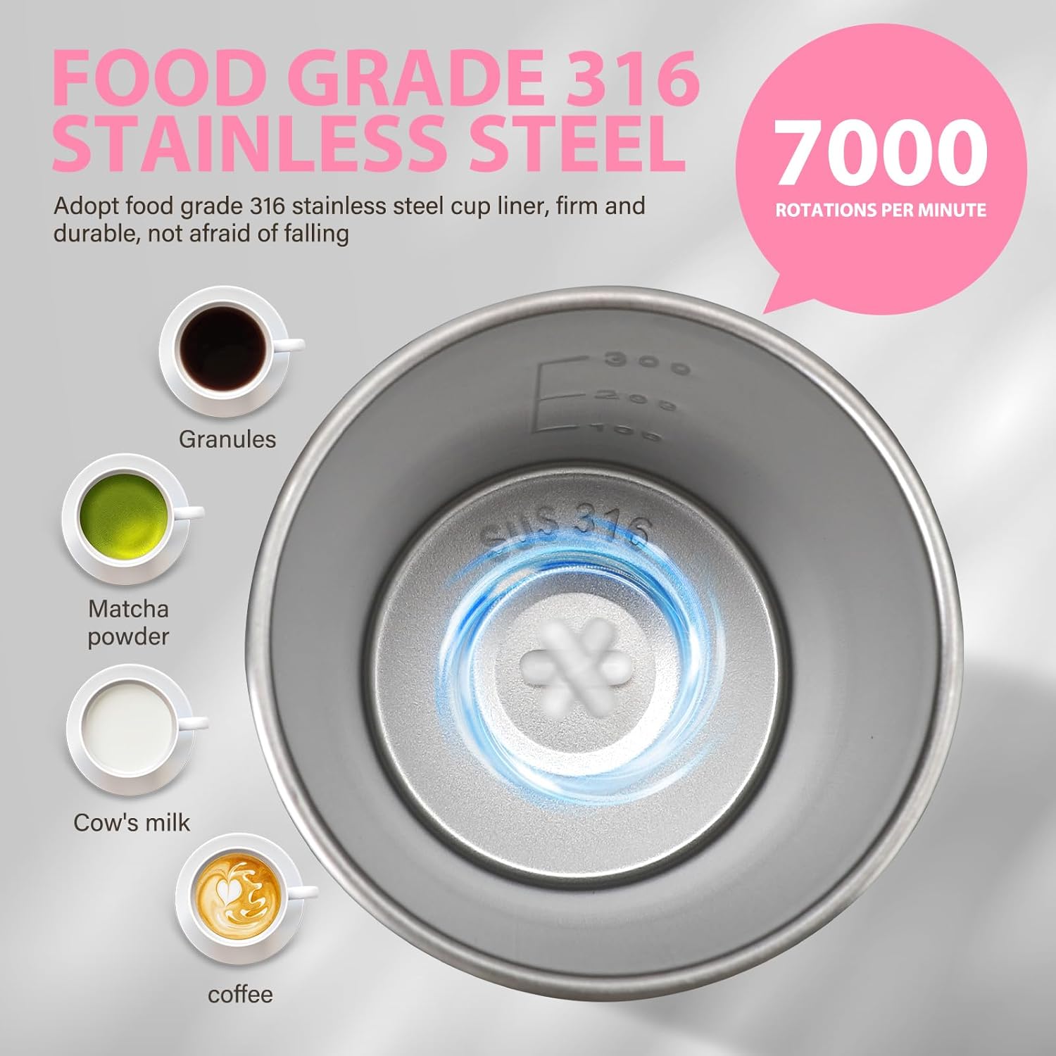 hatisan Self Stirring Coffee Mug With Lid Electric High Speed Self Stirring Mug 400ml Rechargeable Detachable Stainless Steel Self Stirring Cup for Coffee, Milk, Cocoa Christmas Gift(Pink) - Image 4