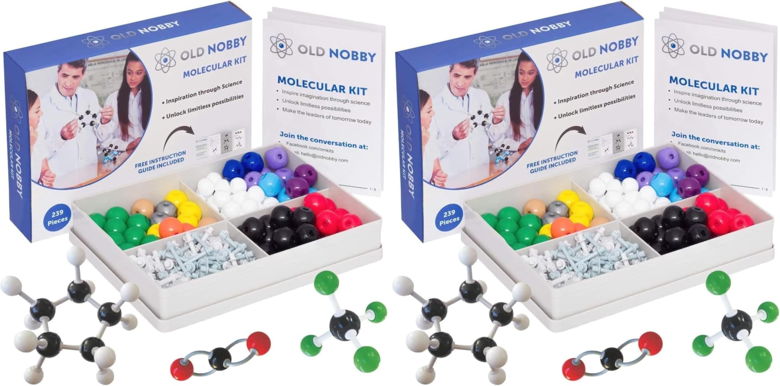 Lessons in Chemistry Model Kit - Old Nobby 239 Pc Molecular Set Organic Chemistry for Students - Complete Molecular Model Kit for STEM, Visualizing Atoms, Bonds and Structures (Pack of 2)
