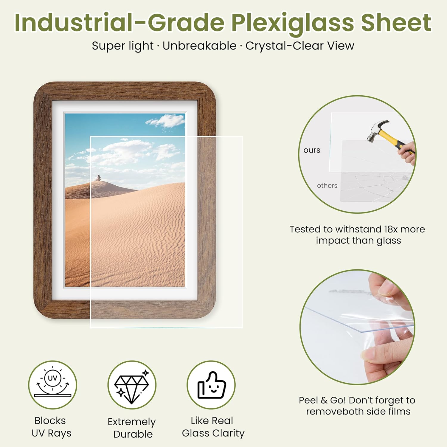 Dreamland 6x8 Picture Frame with Mat for 5x7, USA-Sourced Natural Oak Wood Photo Frames with Resistant Plexiglass, 6 x 8 Handcrafted Round Corner Gallery Wall Frames for Art Photo and Prints, Walnut - Image 7