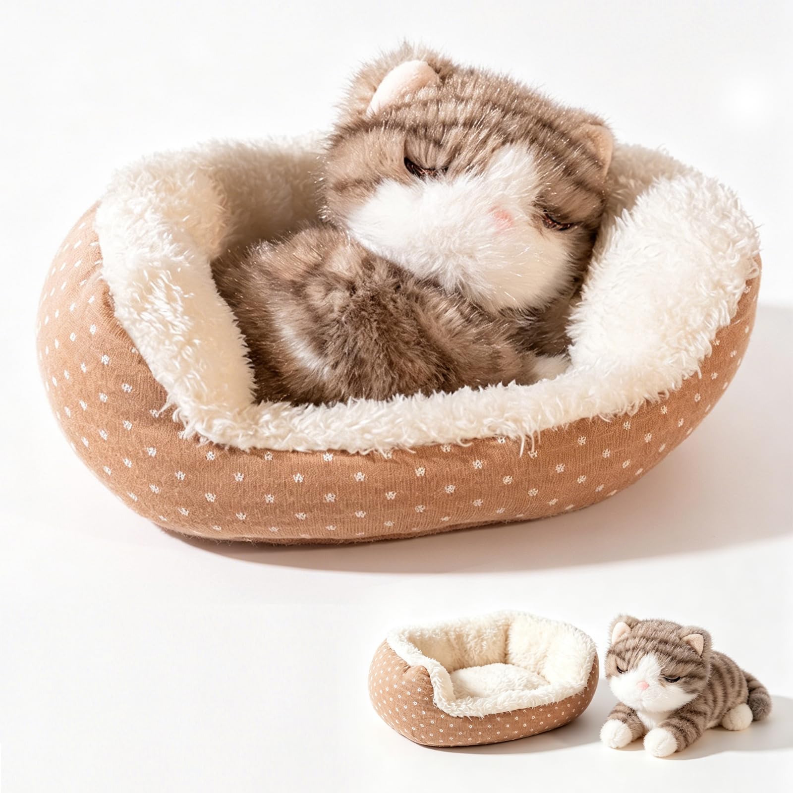 RLOMUTE Cat Plush Toy, Soft Cat Teddy Plushie with Nest for Kids & Adults