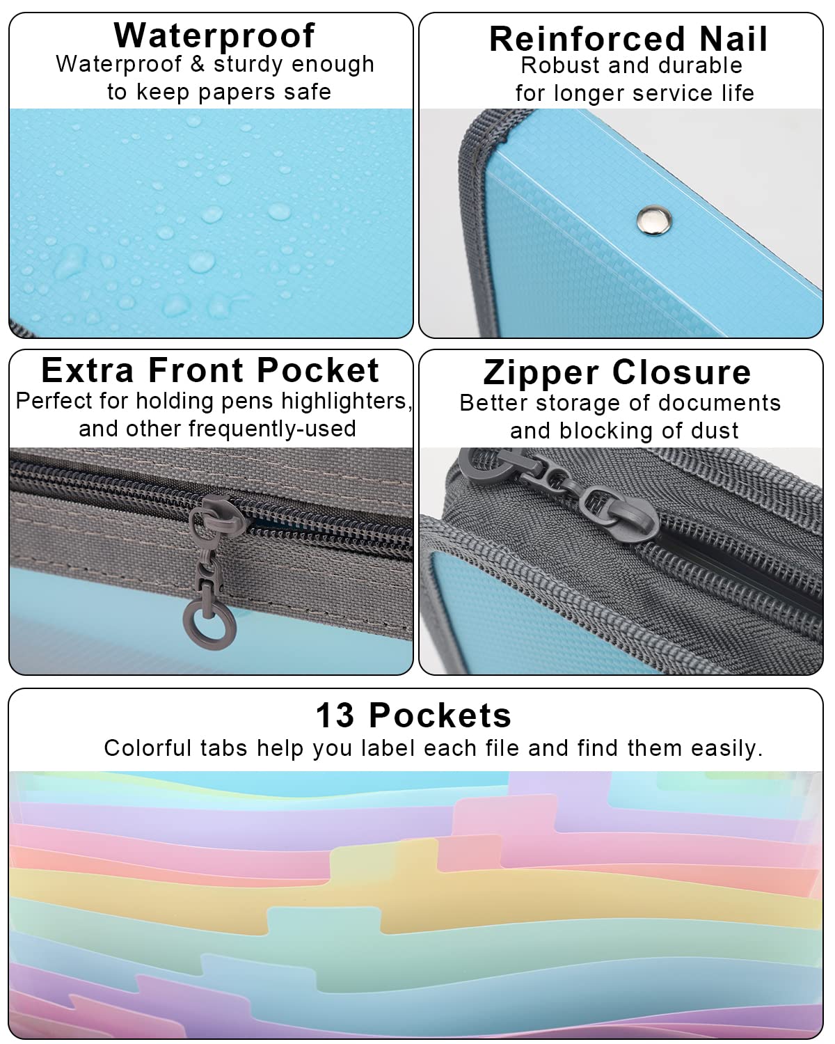 Maimis A5 Accordion File Organizer – 13 Pocket Mini Expanding Folder With Zipper For Receipts, Coupons, Cards