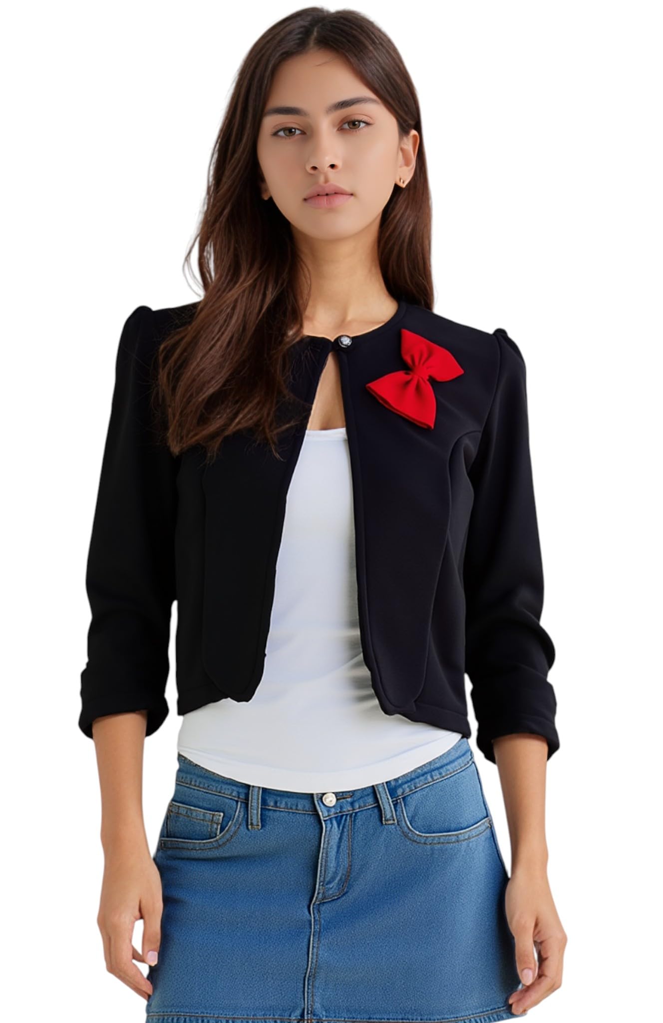 Women’s Stylish Crop Shrug with Bow 3/4 Sleeve Shrug for Casual