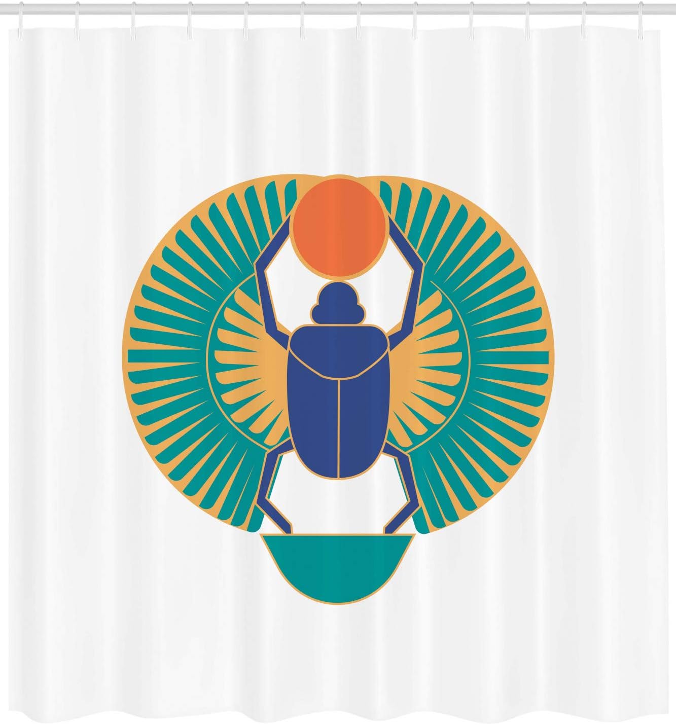 Ambesonne Egyptian Print Shower Curtain, Rebirth Scarab Holding Sun with Wing Motifs, Cloth Fabric Bathroom Decor Set with Hooks, 69" W x 70" L, Multicolor