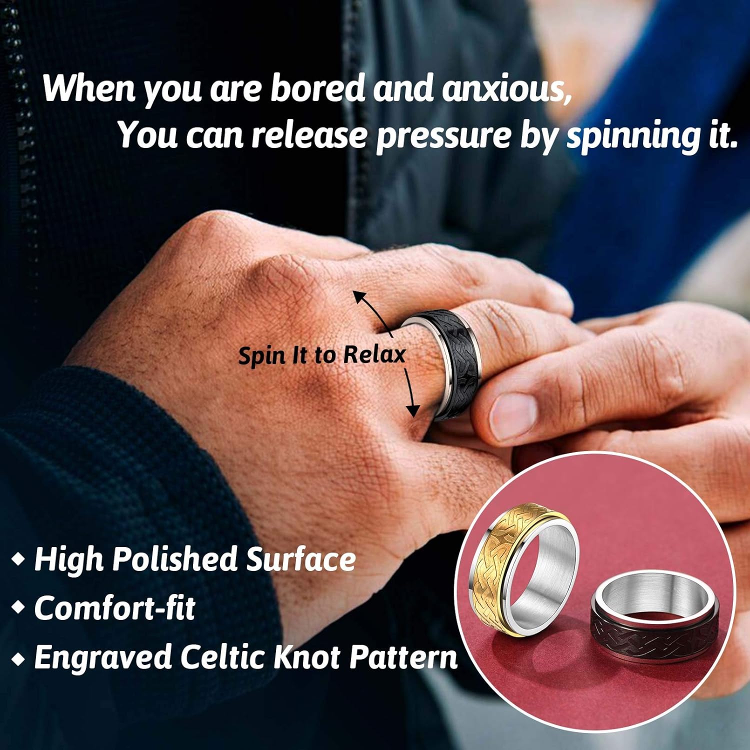 FaithHeart Celtic Knot Band Rings for Men Women, Stainless Steel/18K Gold Plated Viking Wedding Bands with Delicate Gift Packaging