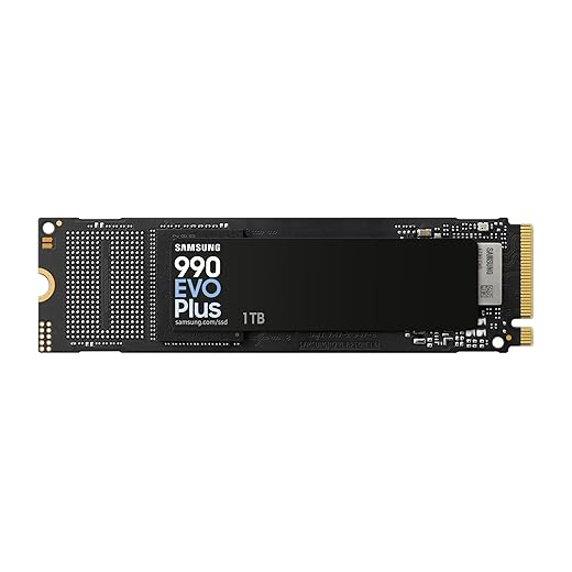 Samsung 990 EVO Plus NVMe M.2 SSD 1 TB, PCIe 4.0 x4 / PCIe 5.0 x2, NVMe 2.0 (2280), 7.150 MB/s Lesen, 6.300 MB/s Schreiben, Interne SSD für Gaming und Grafikbearbeitung, MZ-V9S1T0BW