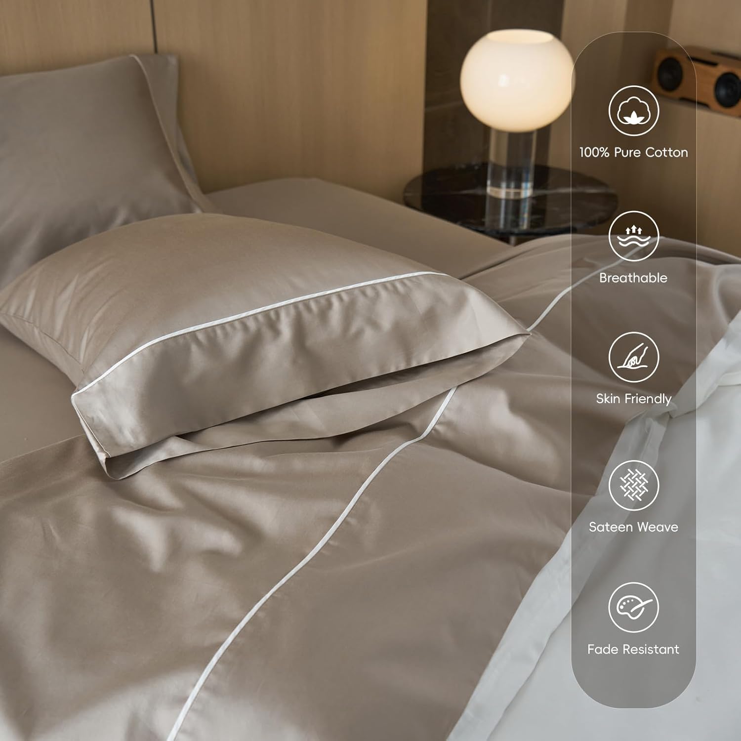 MooMee Sheet Set, 100% Extra Long Staple Cotton Cooling Breathable Silky Soft Luxury Hotel Quality Bed Sheets - 4 Piece (Gray, Queen)