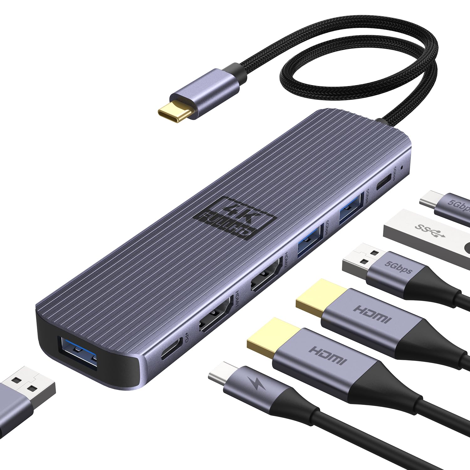 7-in-1 HDMI×2搭載 4K@60Hz対応 デュアルディスプレイ ドッキングステーション PD100W急速充電