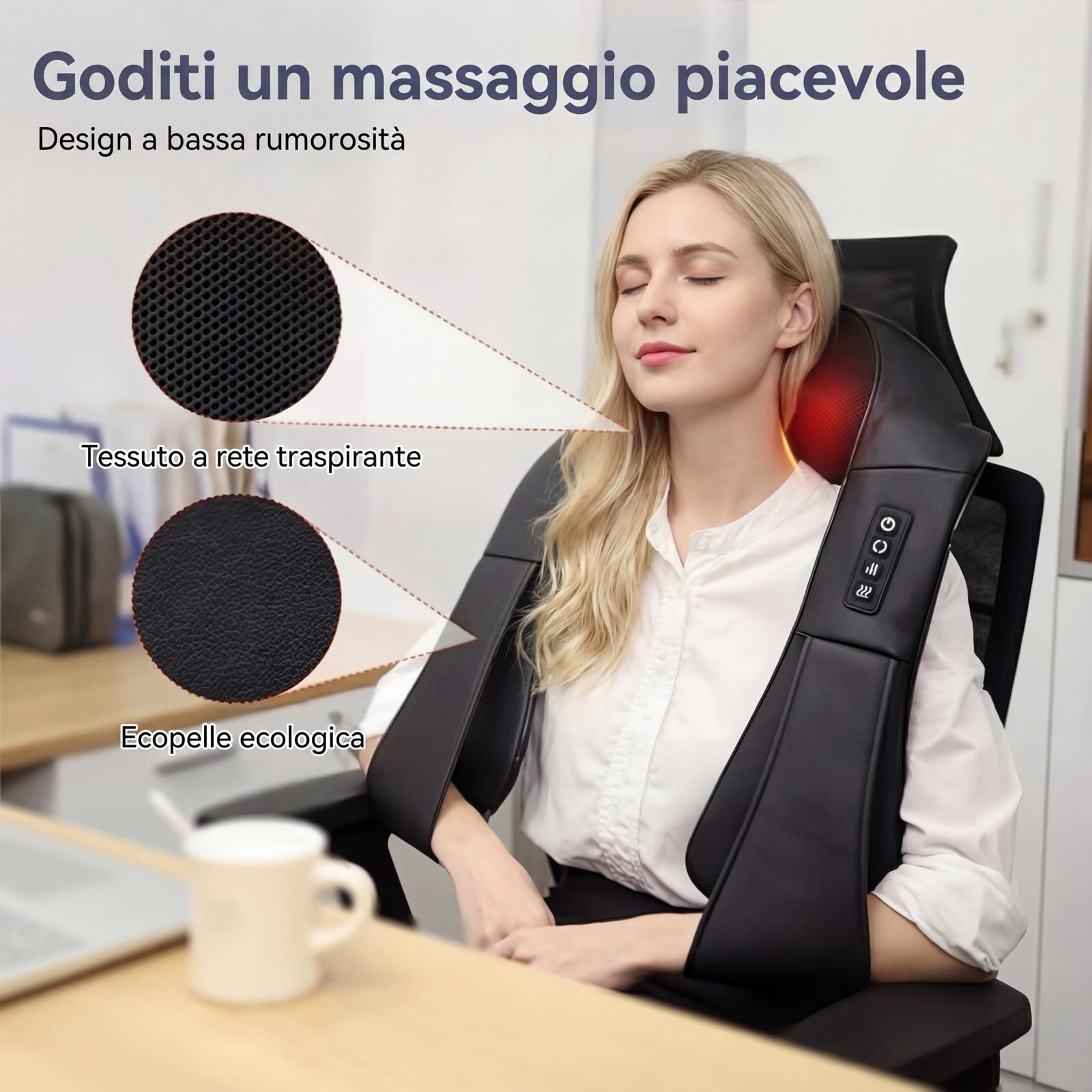 Masajeador Cervical y Espalda, Masajeador con Función de Calor, Masajeador Cervical con 3D Rotación y Masaje de Amasamiento Shiatsu Intensidad Ajustable, Maseajor Cervical y Espalda para Casa y Viaje — view 8
