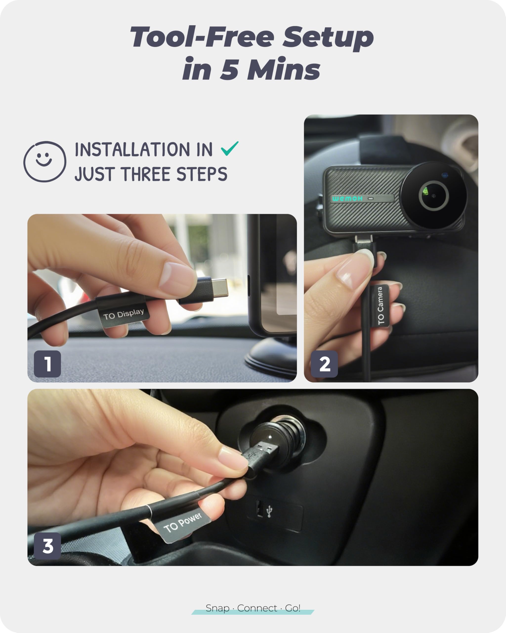 Telecamera Magnetica Doppia per Auto per Bambini, Display IPS 1080P con Supporto Magnetico, 3 Modalità (Zoom/Specchio/Split), Visione Notturna Automatica, Telecamera per Auto USB per Bambini a