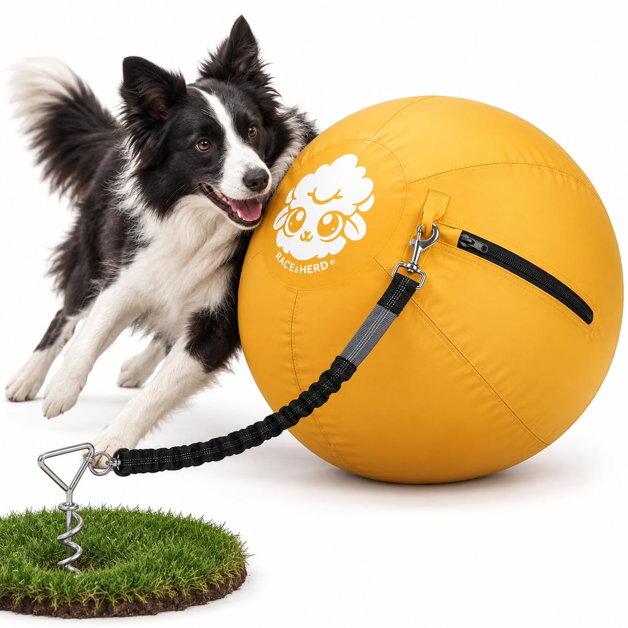 Race&amp;Herd 22" Dog Tetherball — Herding Ball with Ground Stake (Gold)