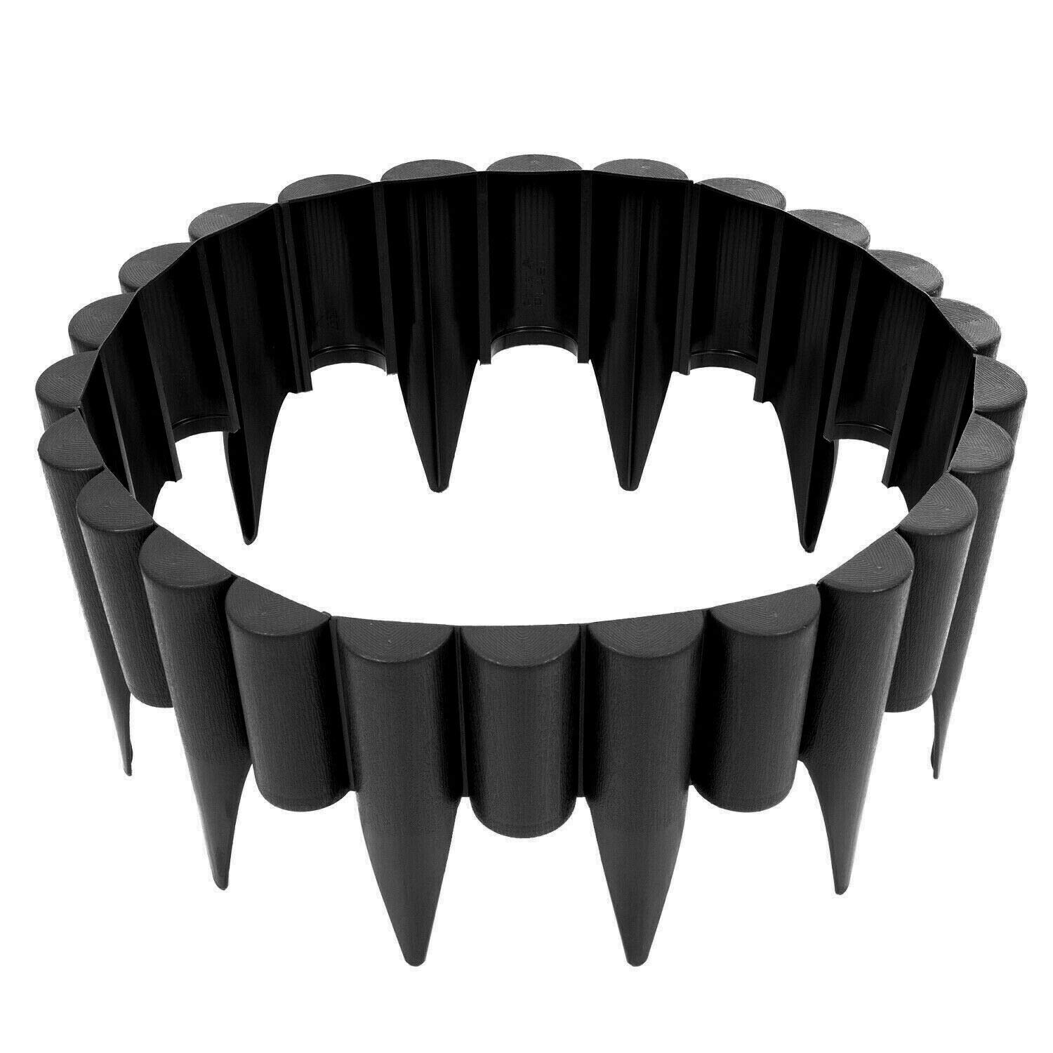 Black Lawn Edging Border Palisade - 2.5 metres / 8.2 ft Long - Garden Fencing with Wood Log Texture and Ground Stakes for Landscaping, Flower Beds, Patio, Lawn, Pavement Edge — view 4