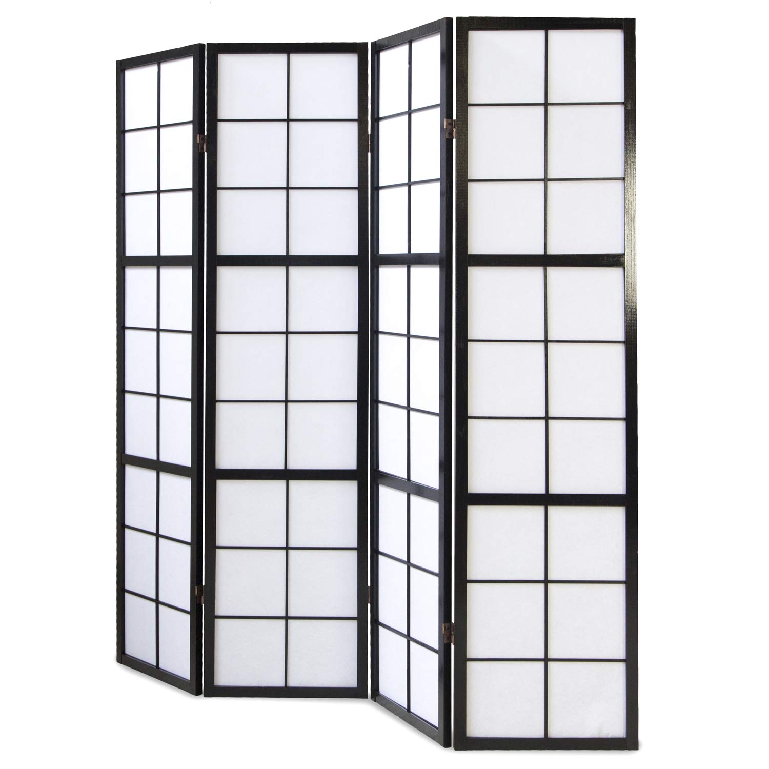 PEGANE Paravent Japonais Shoji en Bois Noir de 4 pans