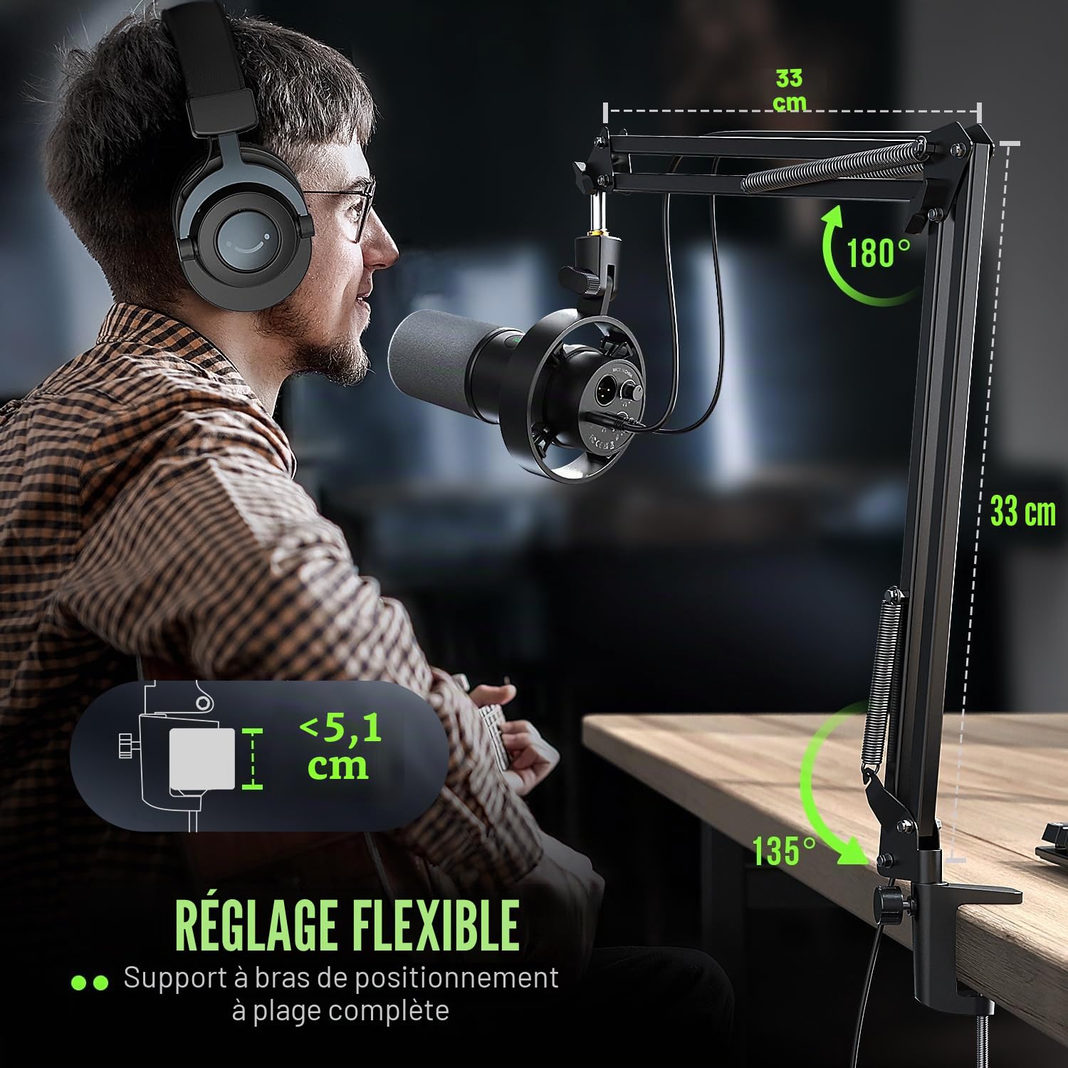 FIFINE Podcast Microphone K688 avec Bras Boom, Kit de Microphone Dynamique USB/XLR pour Studio/Enregistrement de Musique/Diffusion,Compatible avec PC/Ordinateur/mixeur XLR - K688CT