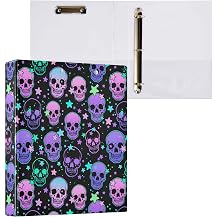3 Ring Binder Bright Purple Skull Three 1.5 Inch D-Rings with Clipboard PVC Clear Pockets Fit 8.5 x 11 Inch Paper for School or Office Supplies 1 Pack