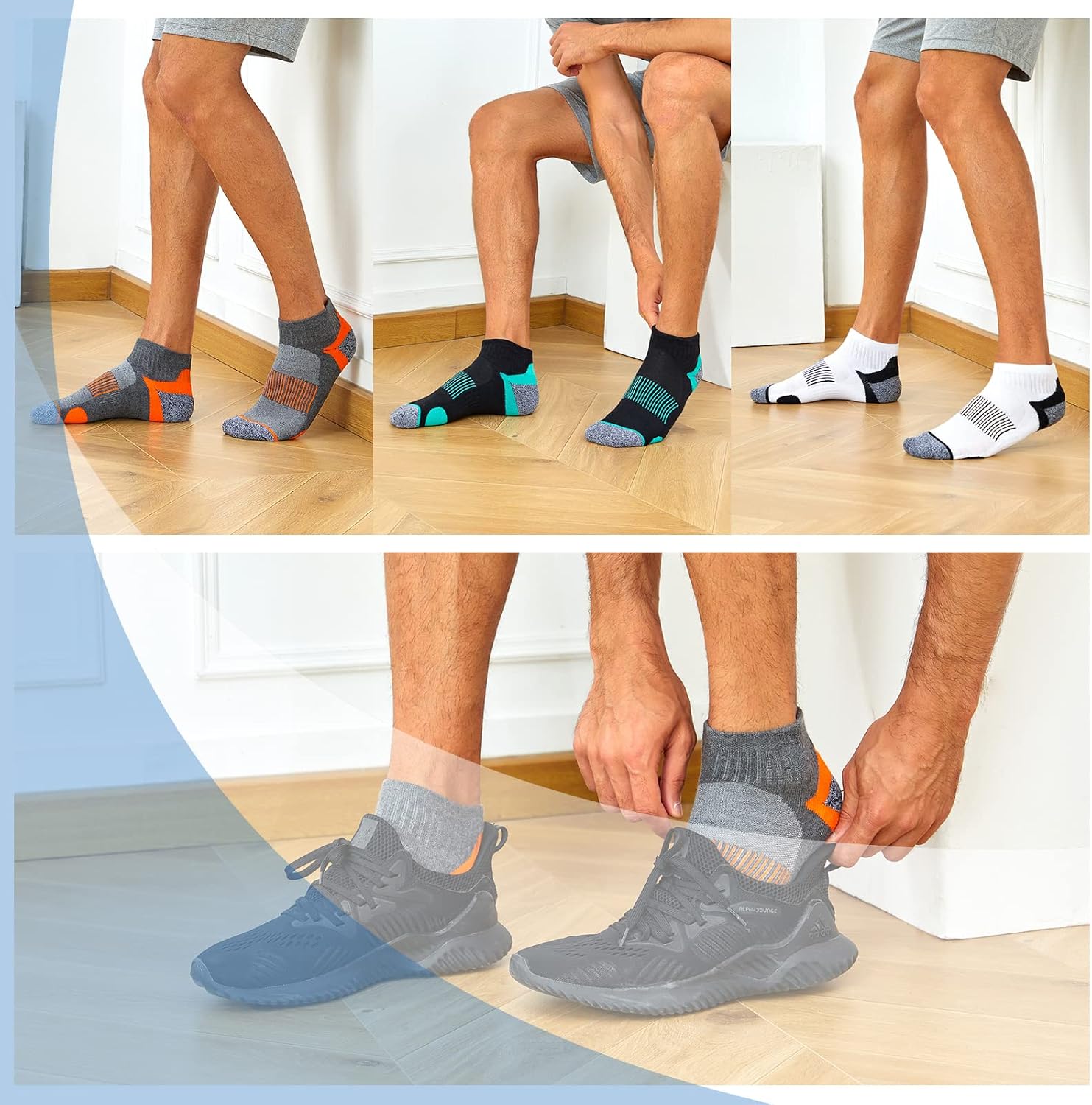 COOPLUS Mens Cotton Ankle Athletic Socks Quarter Performance Running Cushioned Socks (6 Pairs)