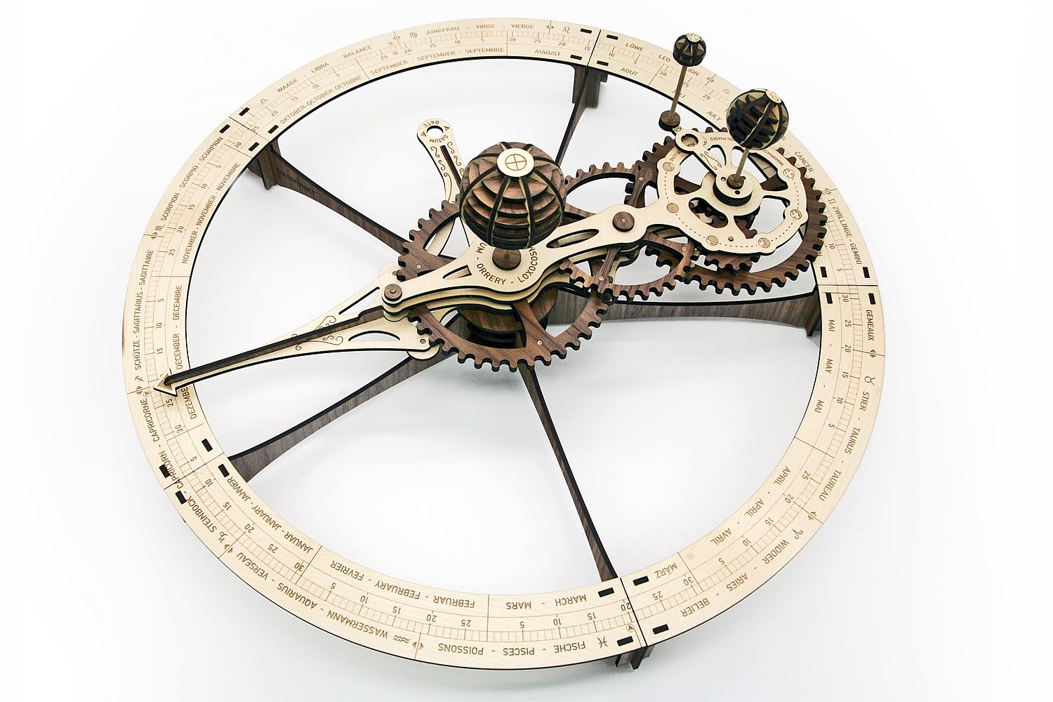 Bausatz Tellurium Deluxe: Detaillierter Holz-Modellbausatz eines funktionsfähigen Telluriums in der hochwertigen Deluxe-Ausführung..