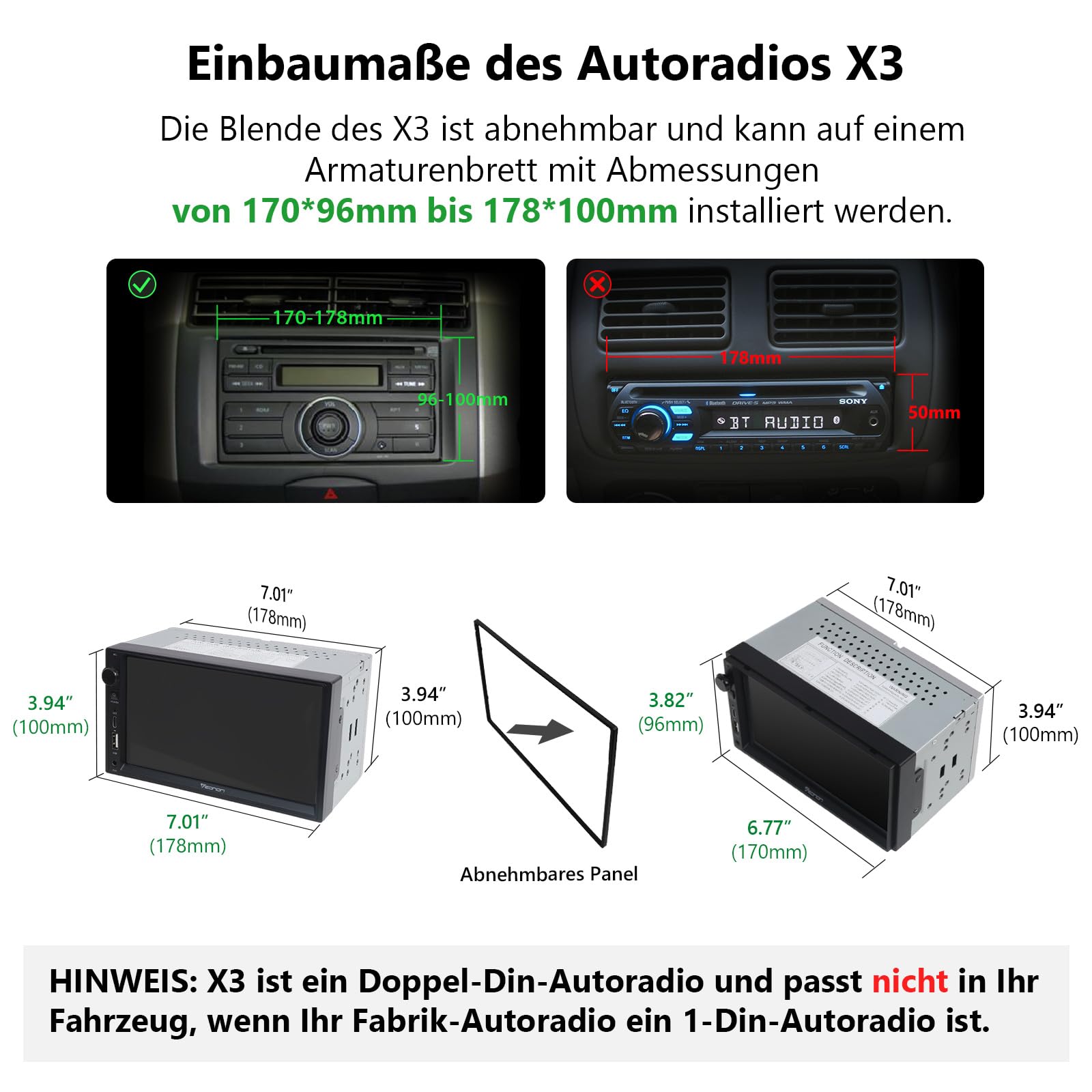 Eonon 7 Zoll Linux Doppel-Din-Autoradio, kabellos, CarPlay, Android Auto, Schnellladung, USB, DSP, Bluetooth, MirrorLink, RCA-Eingang/Ausgang, AUX-Eingang mit Rückfahrkamera X3