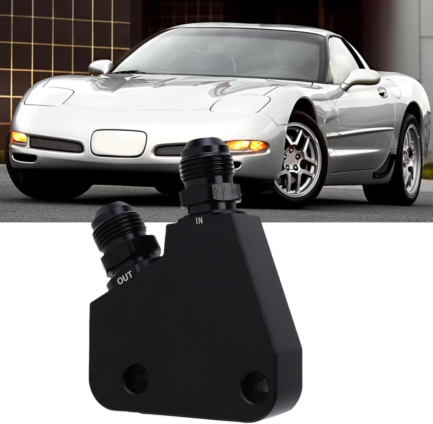 Yunir Engine Oil Cooler Adapter Plate Kit, AN Threaded Port for LS LS1 LS2 LS3 Engines and C5 C6 C7