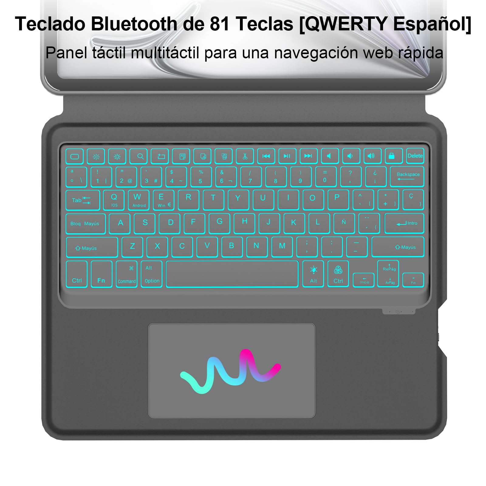 Funda Teclado para iPad Air 13 Pulgadas (M4 2026, M3 2025, M2 2024)/iPad Pro 12.9"(6.ª/5.ª/4.ª/3.ª Gen), Teclado Retroiluminado Bluetooth Desmontable con Trackpad y Soporte Ajustable Multiángulo-Negro