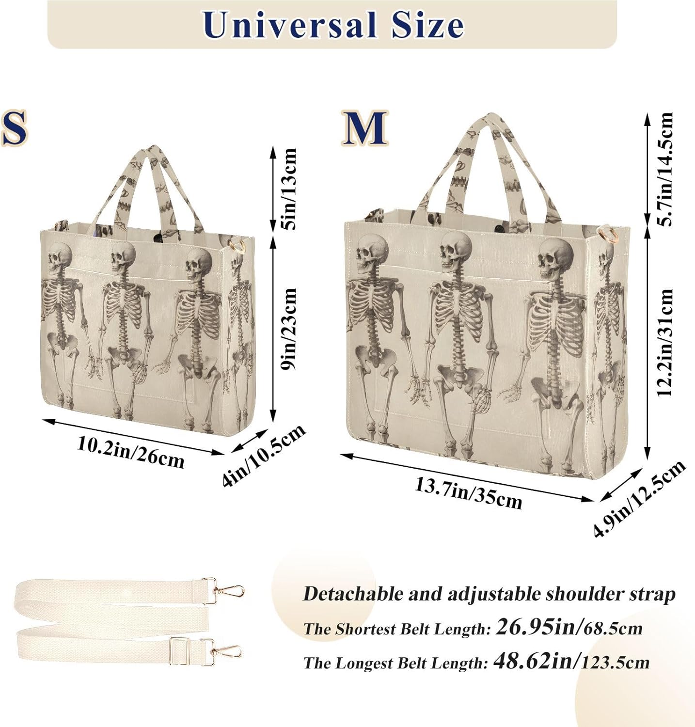 Three Skeleton Women Tote Bag Corduroy Handbag Purse Shoulder Bag with Detachable Strap Small Size
